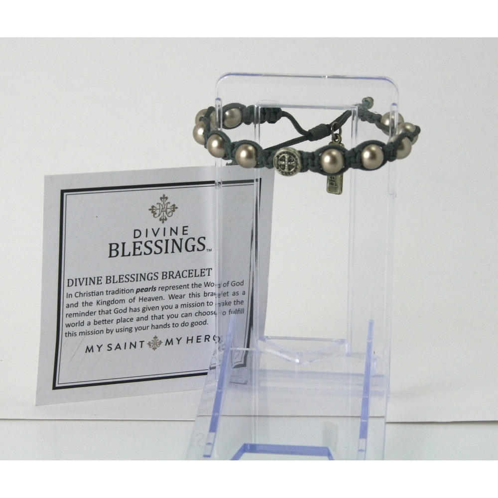 My Saint My Hero Divine Blessings Bracelet Swarovski Pearl Olive Green Medal
